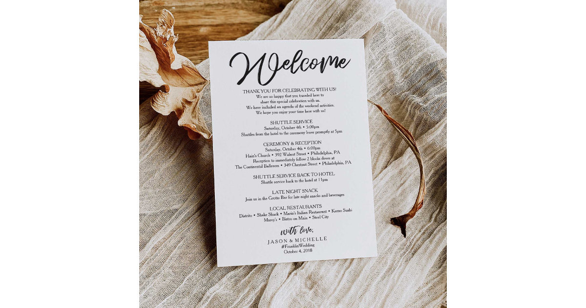 Wedding Welcome Letter - Hotel Bag Template | Zazzle