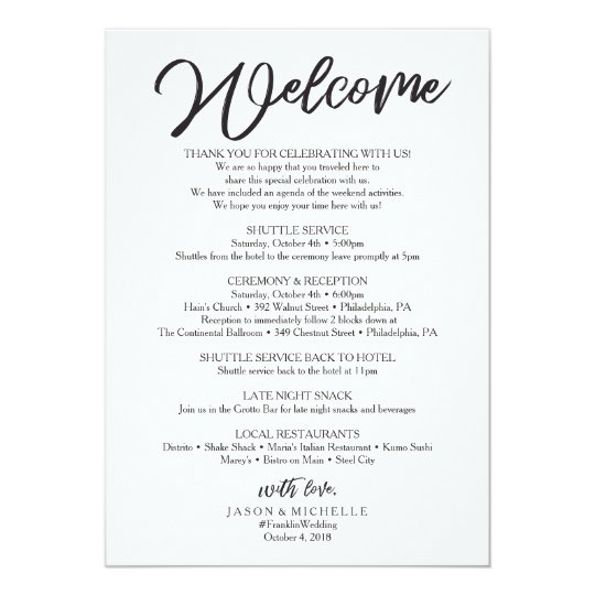 Wedding Welcome Letter Wedding Itinerary Cursive Invitation