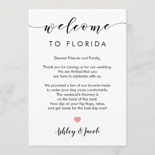 Wedding Welcome Letter  Weekend Itinerary Card