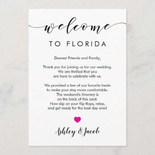 Wedding Welcome Letter  Weekend Itinerary Card