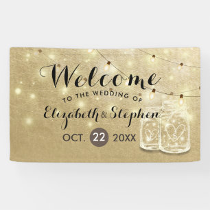 Wedding Welcome Mason Jar String Lights Gold Foil Banner