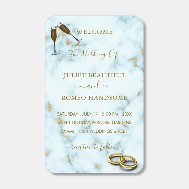 Wedding Welcome Matchboxes Gold White Marble (Front)