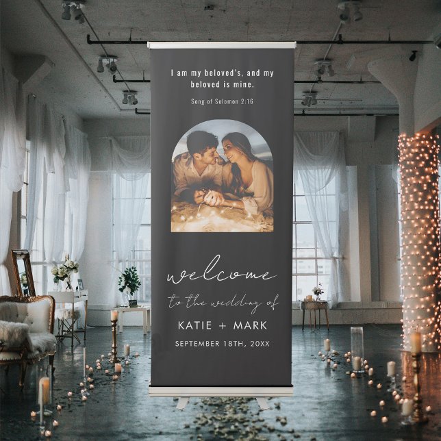 Wedding Welcome Minimalist Arch Photo Black Retractable Banner (Creator Uploaded)