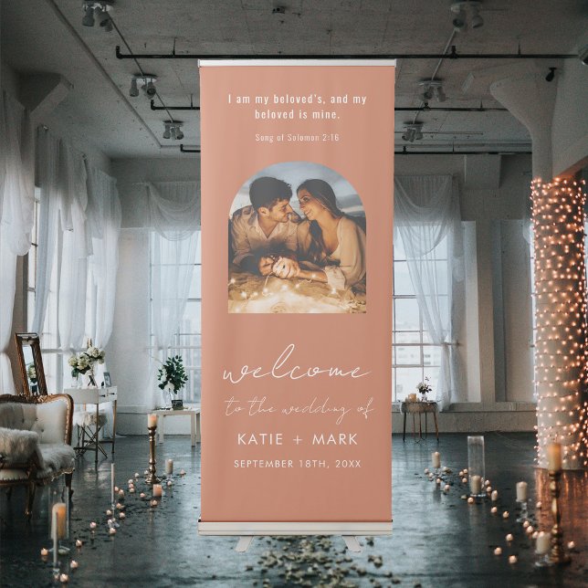 Wedding Welcome Minimalist Arch Photo Terracotta  Retractable Banner (Creator Uploaded)