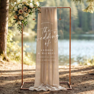 Wedding Welcome Modern Handwriting Heart Acrylic Sign