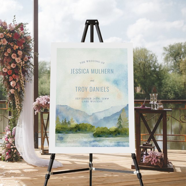 Wedding Welcome Mountain Lake Watercolor Easel Foam Board (Creator Uploaded)