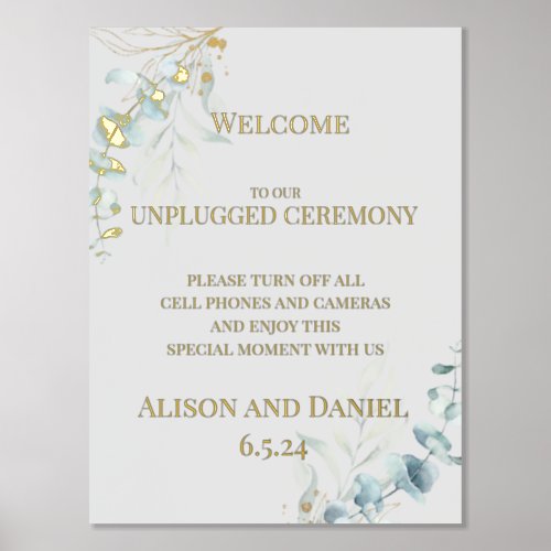 Wedding Welcome Pale Sage Green Foliage Foil Prints