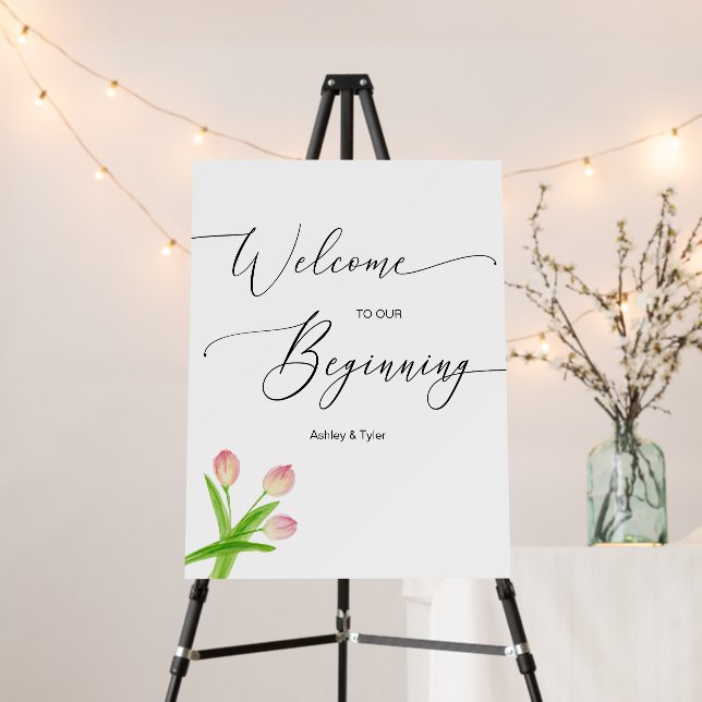 Wedding Welcome Personalized Sign Pink Tulips (In Situ (Stand))