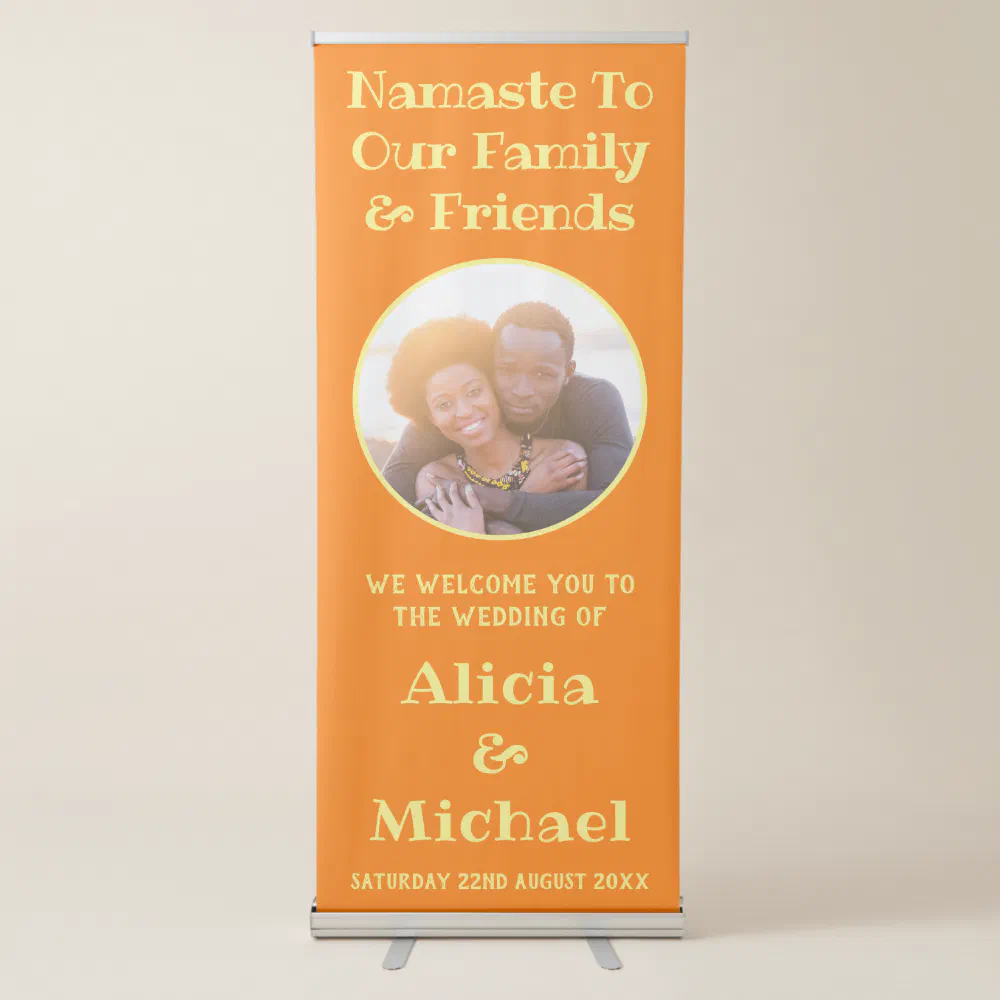 Wedding Welcome | Photo And Name Orange Yellow Retractable Banner