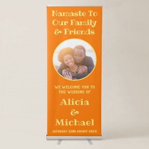 Wedding Welcome Photo And Name Orange Yellow Retractable Banner