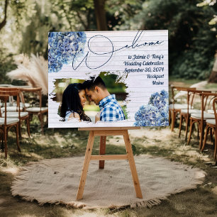 Wedding Welcome Photo Board Blue Flowers