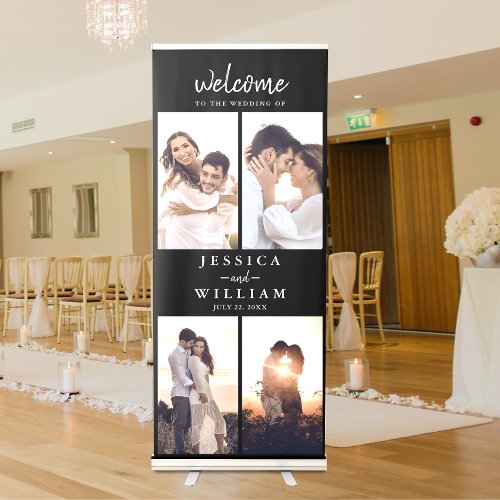 Wedding Welcome Photo Collage Black Retractable Banner