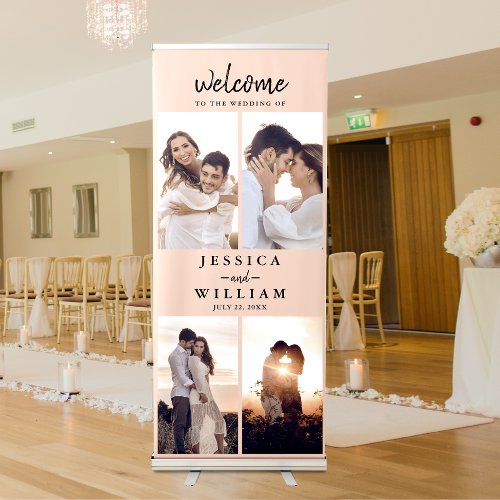 Wedding Welcome Photo Collage Peach Retractable Banner