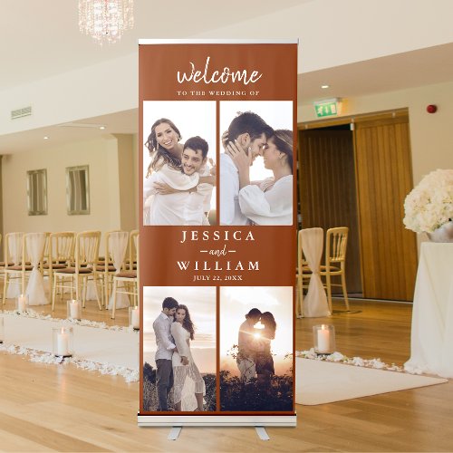 Wedding Welcome Photo Collage Terracotta Retractable Banner