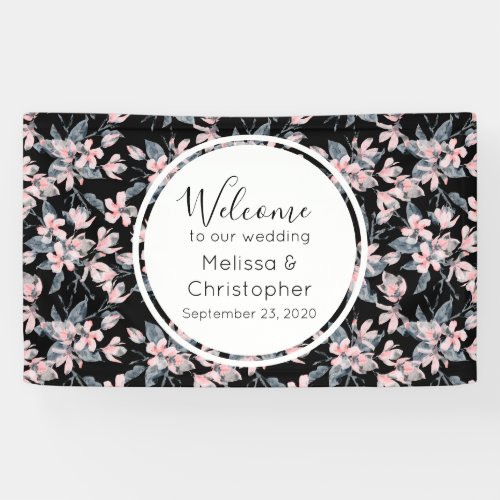 Wedding Welcome Pink  Gray Floral Pattern Banner