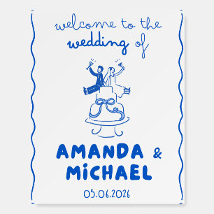 Wedding Welcome Poster – Blue Cake Illustration