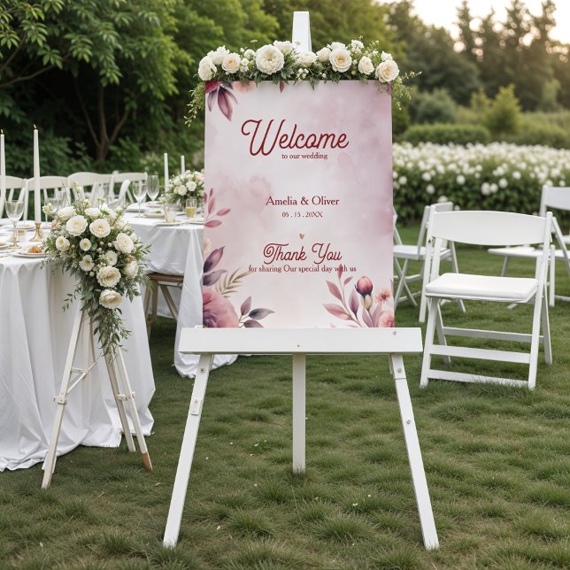 Wedding Welcome Poster – Blush Floral Pink Sign (Wedding Welcome Poster – Blush Floral Pink Sign)