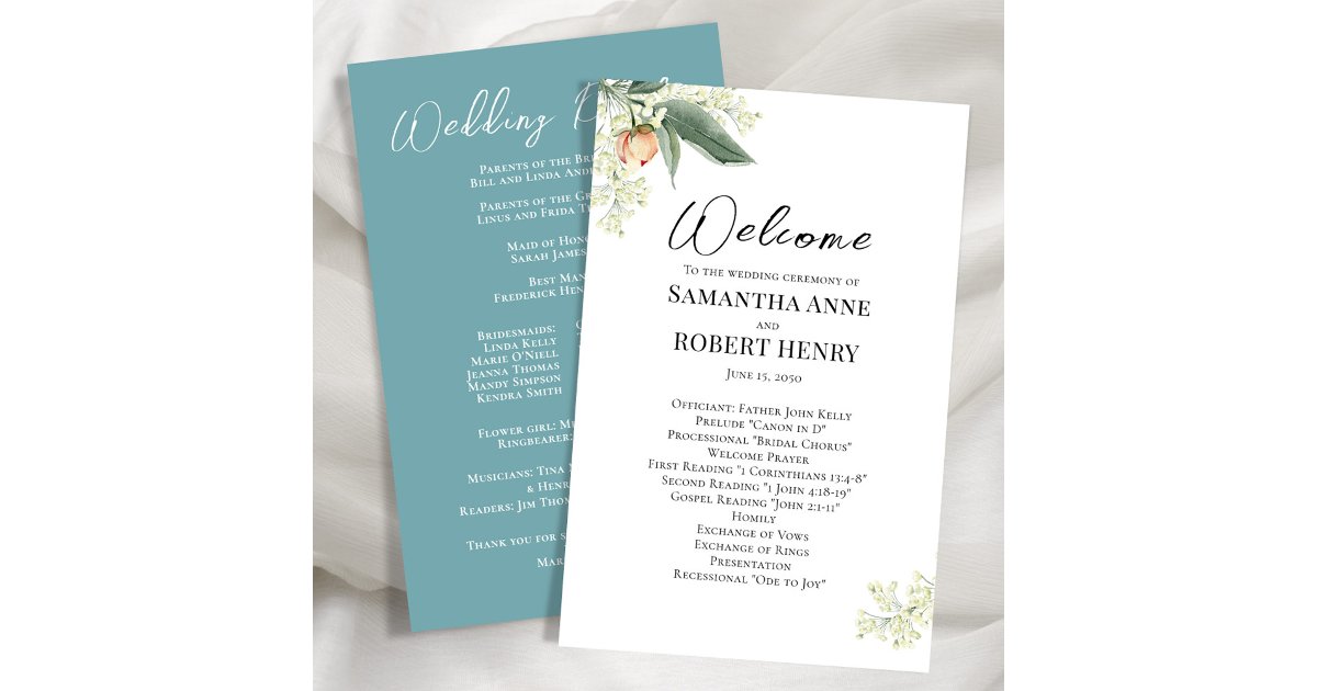 Welcome Program Script Wedding Welcome Program Floral Calligraphy Script | Zazzle