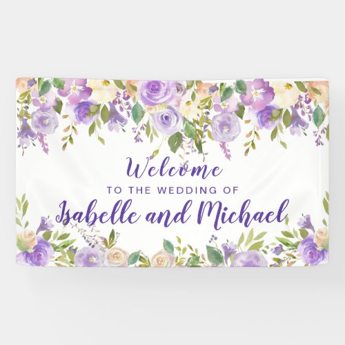 Wedding Welcome Purple and Ivory Floral Watercolor Banner