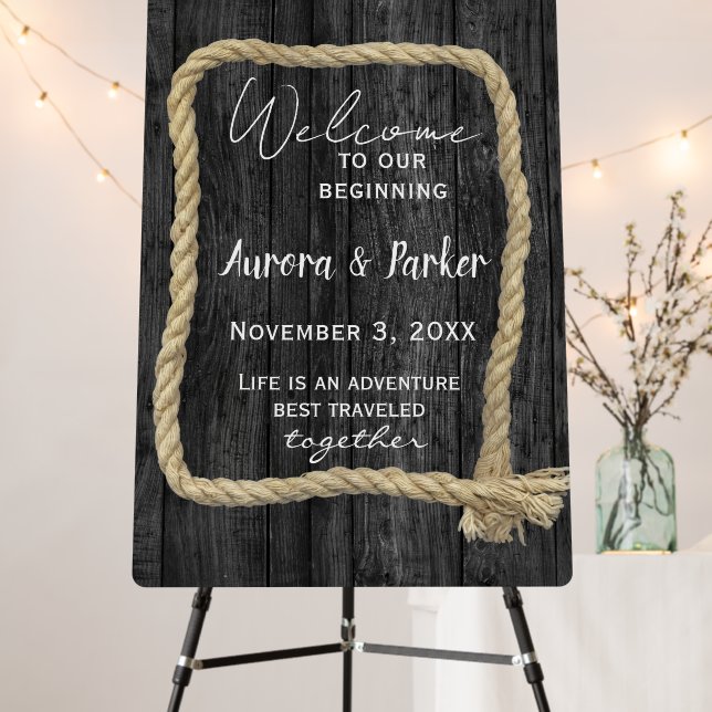 Wedding Welcome Rope Frame on Black Wood Foam Board (In Situ (Stand))