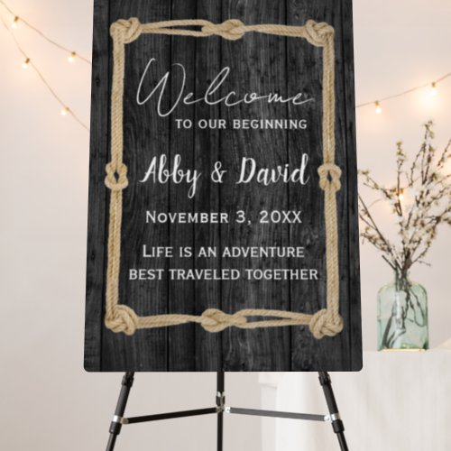 Wedding Welcome Rope Frame on Black Wood Foam Board