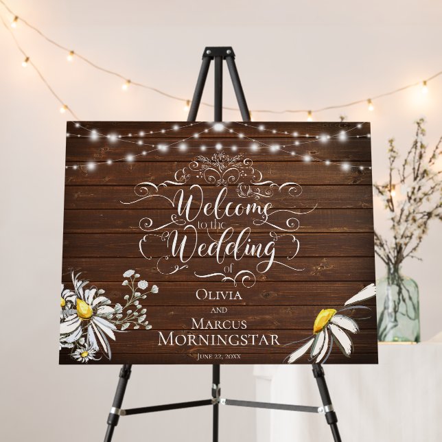 Wedding Welcome Rustic Barn Wood White Chamomile Foam Board (In Situ (Stand))