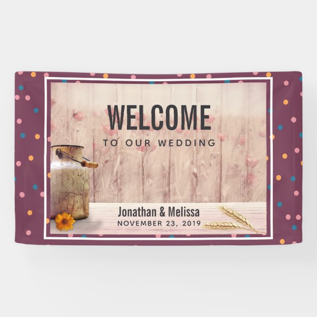 Wedding Welcome Rustic Milk Can Banner (Horizontal)
