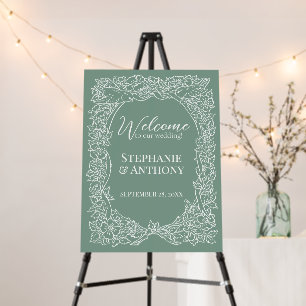 Wedding Welcome Sage Green White Bird Floral  Foam Board