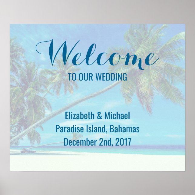 Wedding Welcome Sandy Beach with Tropical Palms Poster (Front)