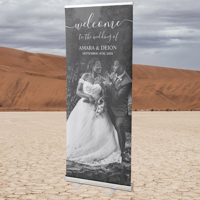 Wedding Welcome Script Black White Full Photo Retractable Banner (Wedding Welcome Script Black White Full Photo Retractable Banner)