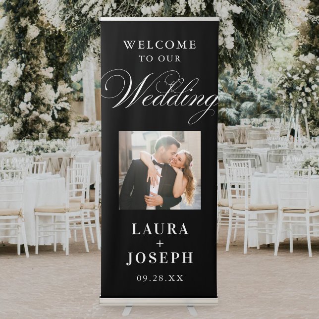 Wedding Welcome Script Calligraphy Elegant Photo Retractable Banner (Creator Uploaded)