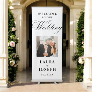 Wedding Welcome Script Calligraphy Elegant Photo Retractable Banner