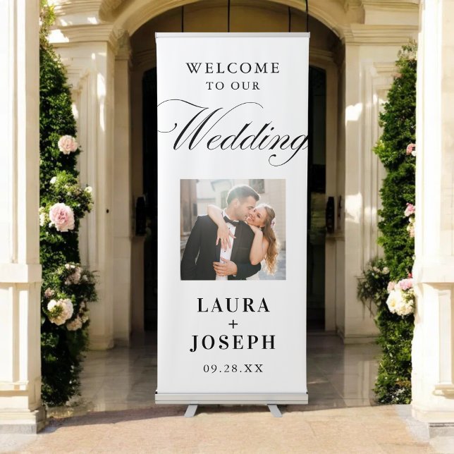 Wedding Welcome Script Calligraphy Elegant Photo Retractable Banner (Creator Uploaded)