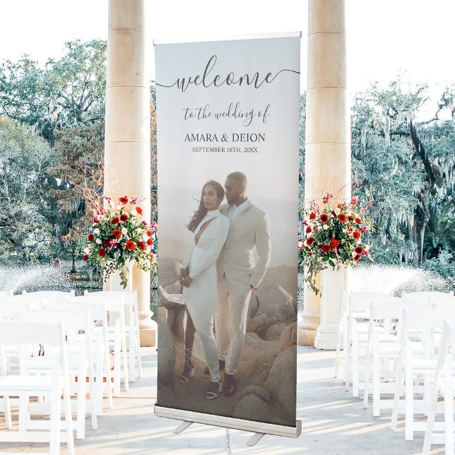 Wedding Welcome Script Calligraphy Full Photo Retractable Banner (Wedding Welcome Script Calligraphy Full Photo Retractable Banner)