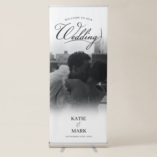 Wedding Welcome Script Calligraphy Modern Photo Retractable Banner (Front)