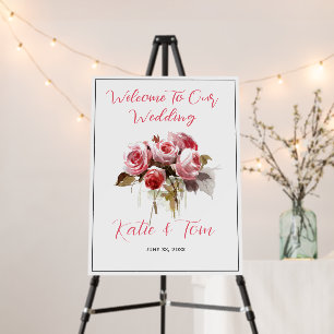 Wedding Welcome Sign Antique Rose Bouquet