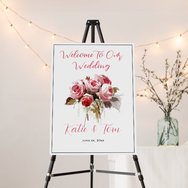 Wedding Welcome Sign Antique Rose Bouquet (In Situ (Stand))