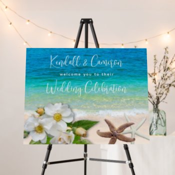 Wedding Welcome Sign Beach Rose Sea Stars Board by sandpiperWedding at Zazzle