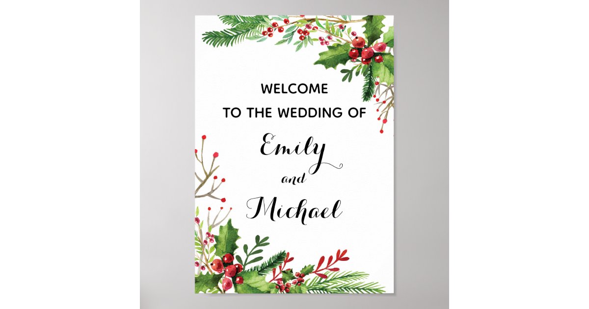 Wedding welcome sign botanical red green | Zazzle