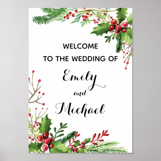 Wedding welcome sign botanical red green (Front)