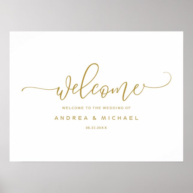 Wedding Welcome Sign - Bounce Calligraphy Gold (Front)
