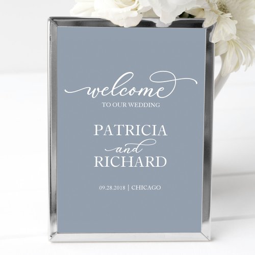 Wedding Welcome Sign  Chic Script Dusty Blue