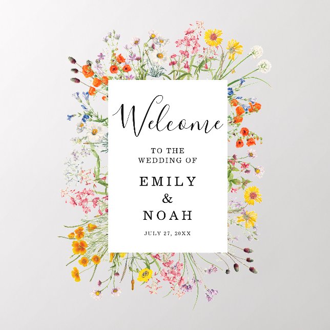 Wedding Welcome Sign Colorful Wildflower  Wall Decal (Insitu 2)