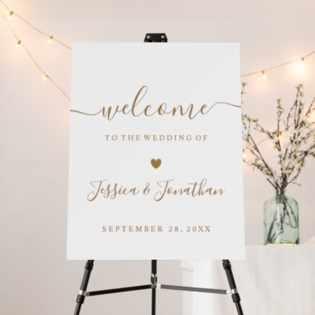 Wedding Welcome Sign Couple Heart Gold