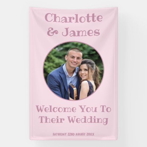 Wedding Welcome Sign  Couple Photo Pastel Pink