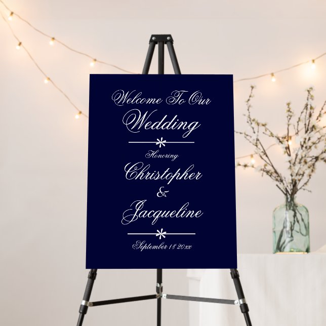Wedding Welcome Sign Custom Chic Cool Navy Blue (In Situ (Stand))