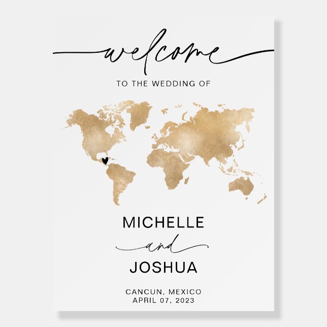 Wedding Welcome Sign Destination Wedding World Map (Front)