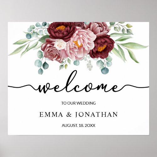 Wedding Welcome Sign Dusty Rose Pink Floral 