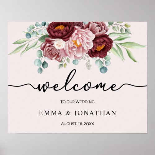 Wedding Welcome Sign Dusty Rose Pink Floral 