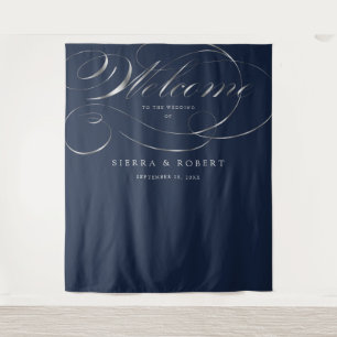 Wedding Welcome Sign Elegant Faux Silver Script Tapestry